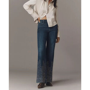 Anthropologie Pilcro Low- Rise Retro Studded Flare Jeans Sz 28 NWT Dark Wash